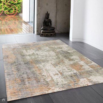 Gatsby Modern Abstract Distressed Metallic Shimmer Hand-Woven Textured Printed Viscose Flatweave Coral/Grey/Taupe/Cream Rug-Asiatic Carpets-Rug Love - The Most Loved Rug Store